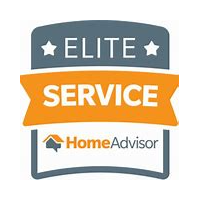 HomeAdvisor Elite Service badge with gray, orange, and white ribbon design