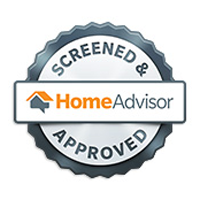 HomeAdvisor approved seal with gray badge and orange-and-gray logo