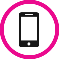 Black smartphone icon inside a pink circle on a white background