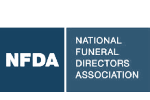 NFDA logo in blue and white, reading National Funeral Directors Association