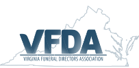 VFDA logo with blue letters over a gray outline of Virginia and “Virginia Funeral Directors Association” text