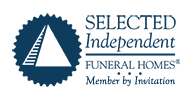 Selected Independent Funeral Homes logo with blue seal and white triangle, “Member by Invitation” text