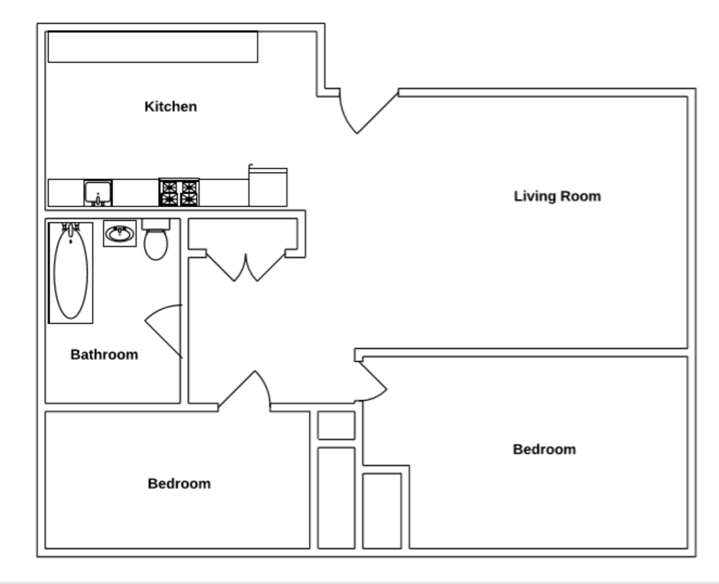 Floor Plan: 2 Bed · 1 Bath · 830 SQ. FT.
