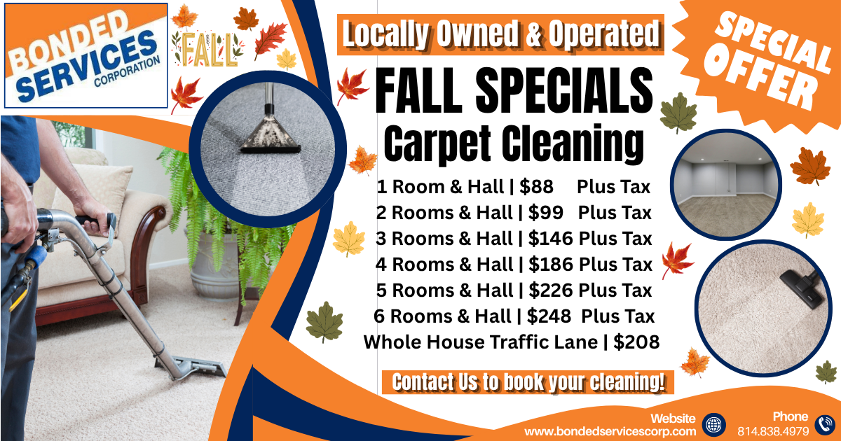 An advertisement for bonded services corporation 's fall specials