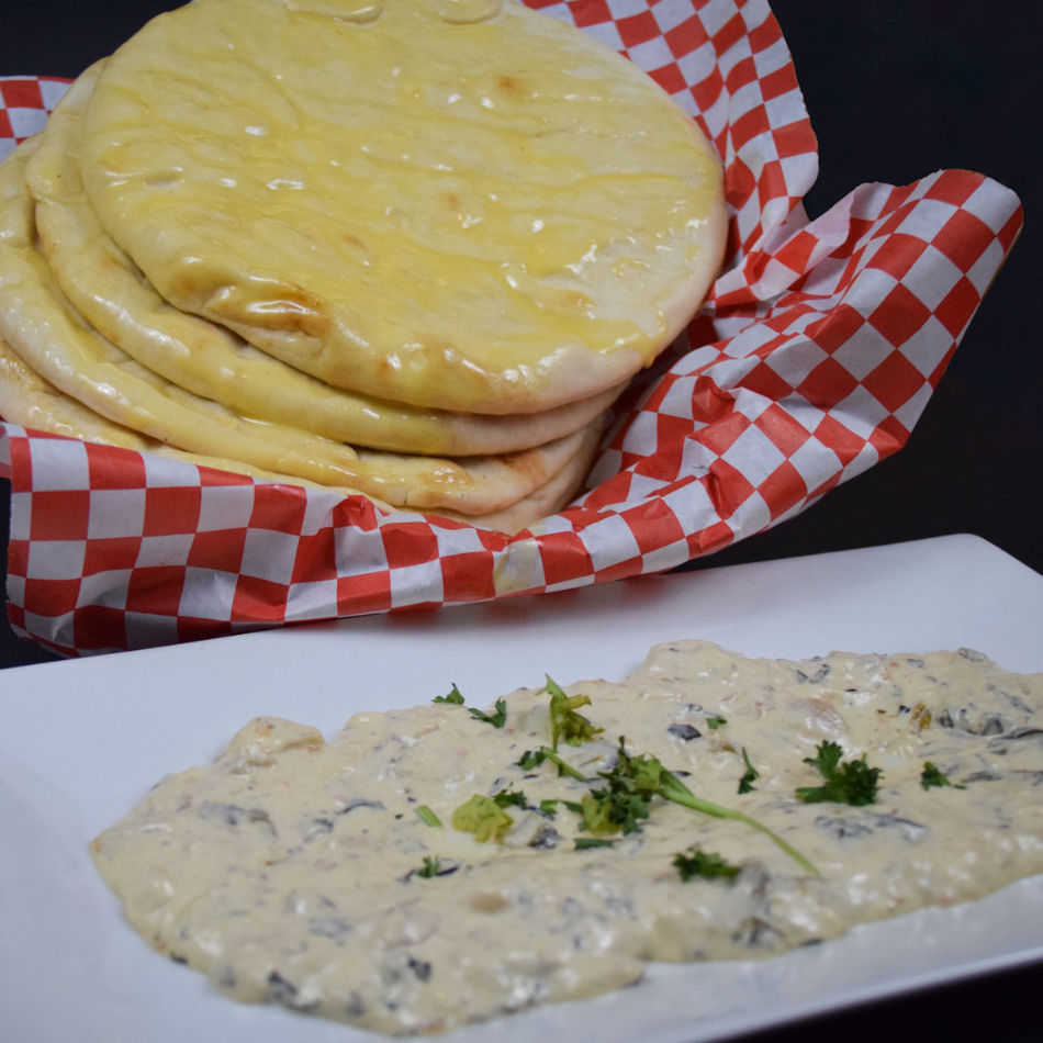 Appetizer - Eggplant Spinach Dip with Garlic Bread