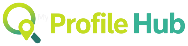 ProfileHub logo with green magnifying glass icon and lime-to-teal text on a white background