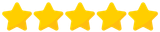 Five gold stars in a horizontal row on a white background