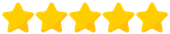 Five gold stars in a row on a white background
