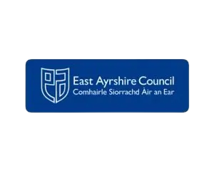 East Ayrshire Council logo in white on a blue rounded rectangle