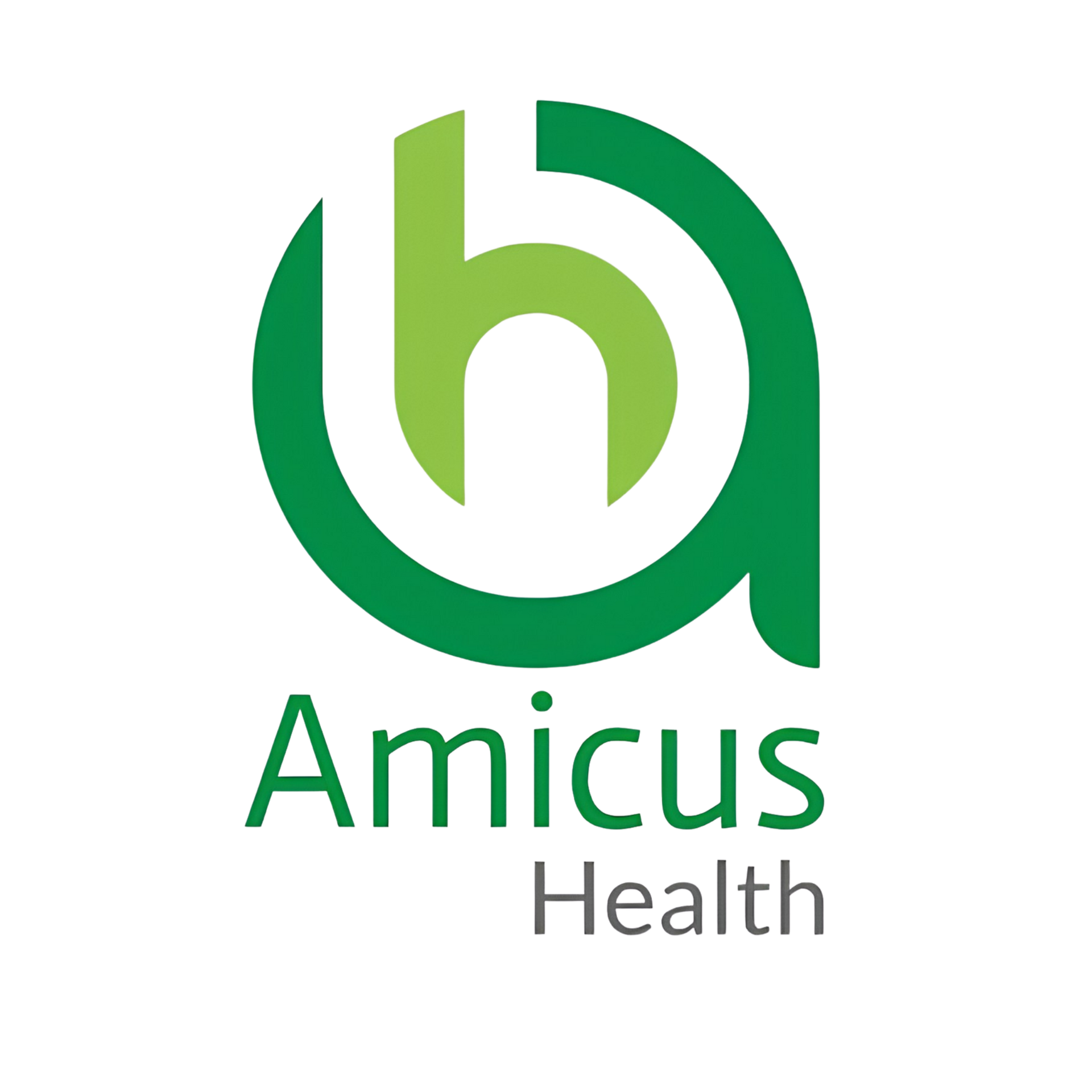 Amicus Health logo in green and gray with a stylized lowercase “a” icon