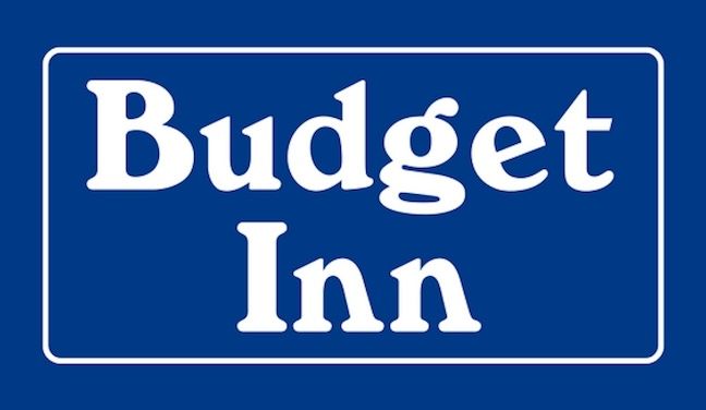 A blue sign that says budget inn on it