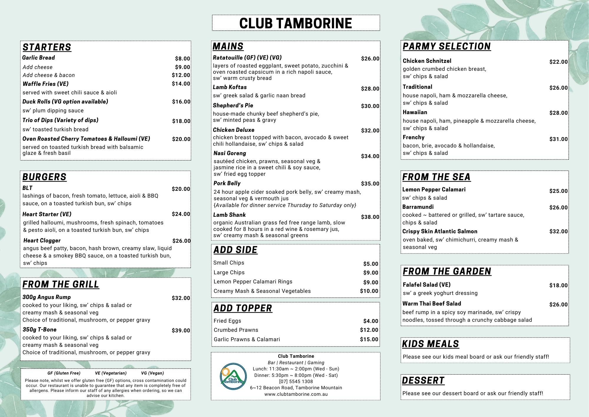 Dining Bistro & Menu Club Tamborine
