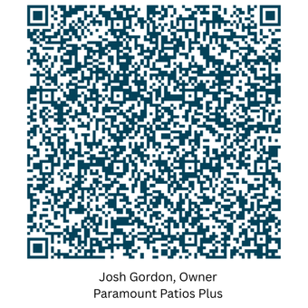 QR code with small caption reading “Josh Gordon, Owner” and “Paramount Patio Plus”