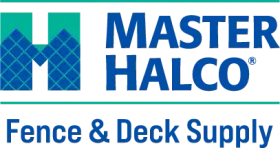 Master Halco Fence & Deck Supply logo with blue and green text and stylized fence icon