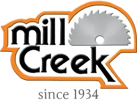 Mill Creek logo with a gray saw blade and orange outline, “since 1934” underneath