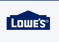Lowe’s logo in blue and white with a house-shaped roof above the wordmark