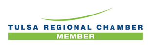 Tulsa Regional Chamber member logo with blue text and green underline on a white background