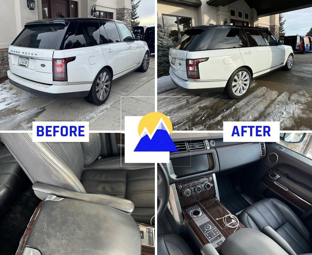 A before and after photo of a range rover.