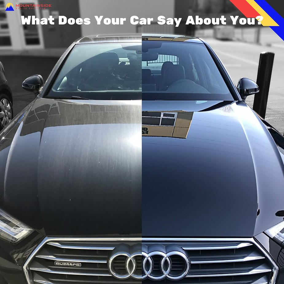A black car with the words what does your car say about you