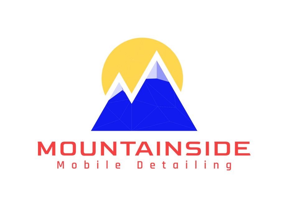 A logo for mountainside mobile detailing with a mountain and sun
