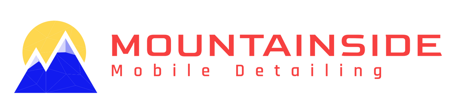 A logo for mountainside mobile detailing with a mountain in the middle