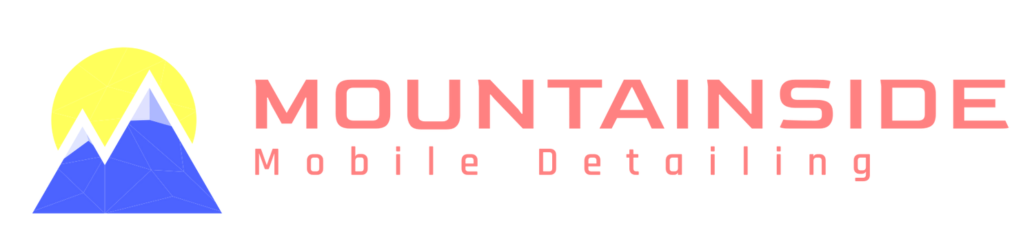 A logo for mountainside mobile detailing with a mountain in the middle