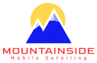 A logo for mountainside mobile detailing with a mountain and sun