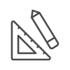 Triangle ruler and pencil, icons for design or drawing.
