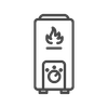 Water heater with flame icon, and control knob.