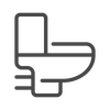 Toilet icon, side view, gray outline.