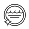 Icon of water waves and lines inside a circle, with a sparkling star on the bottom left.