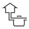 Diagram of a house connected to a septic tank, showing the outflow from the house to the tank.