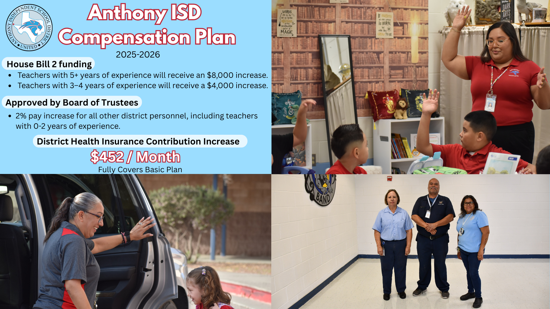 Photo shows district teachers, students and custodians