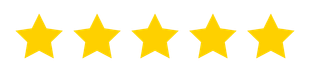 Five gold stars in a row, representing a high rating.