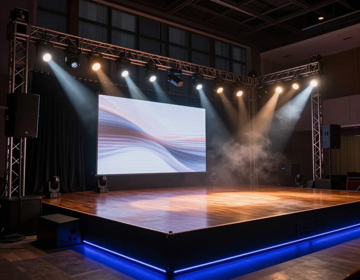 Montaje de escenario con luces