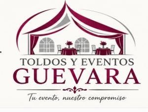 Logo de TOLDOS Y EVENTOS GUEVARA con carpa burdeos y lema “Tu evento, nuestro compromiso”