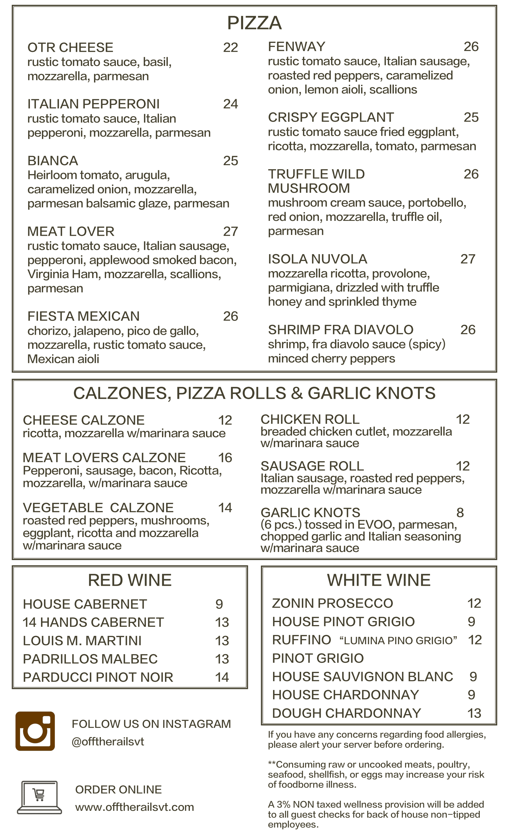 A menu for a restaurant shows a variety of food and drinks.