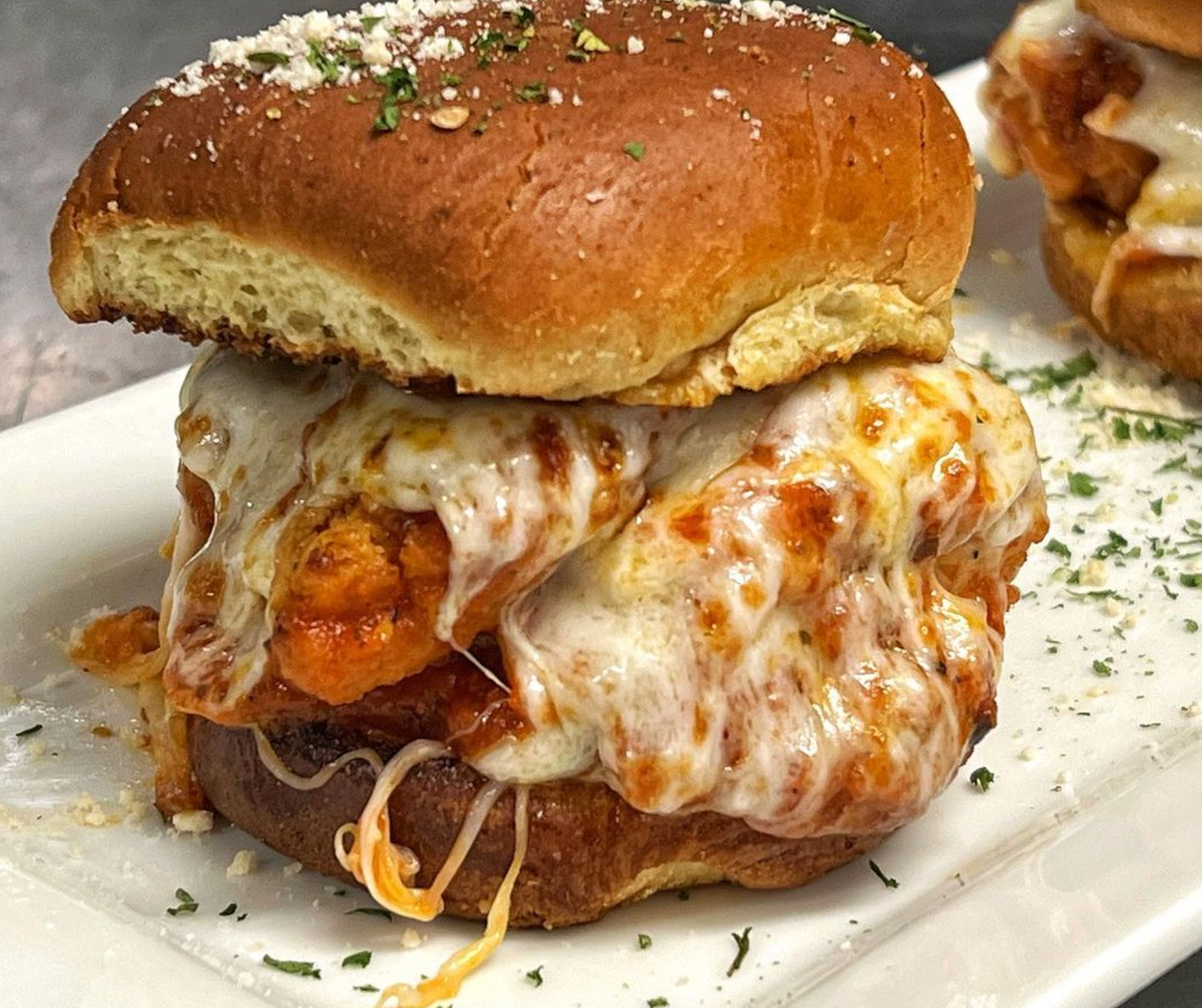 A close up of a sandwich on a white plate
