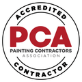 Painters Contractors Association Accredited Contractor logo with red PCA letters inside a black circular seal