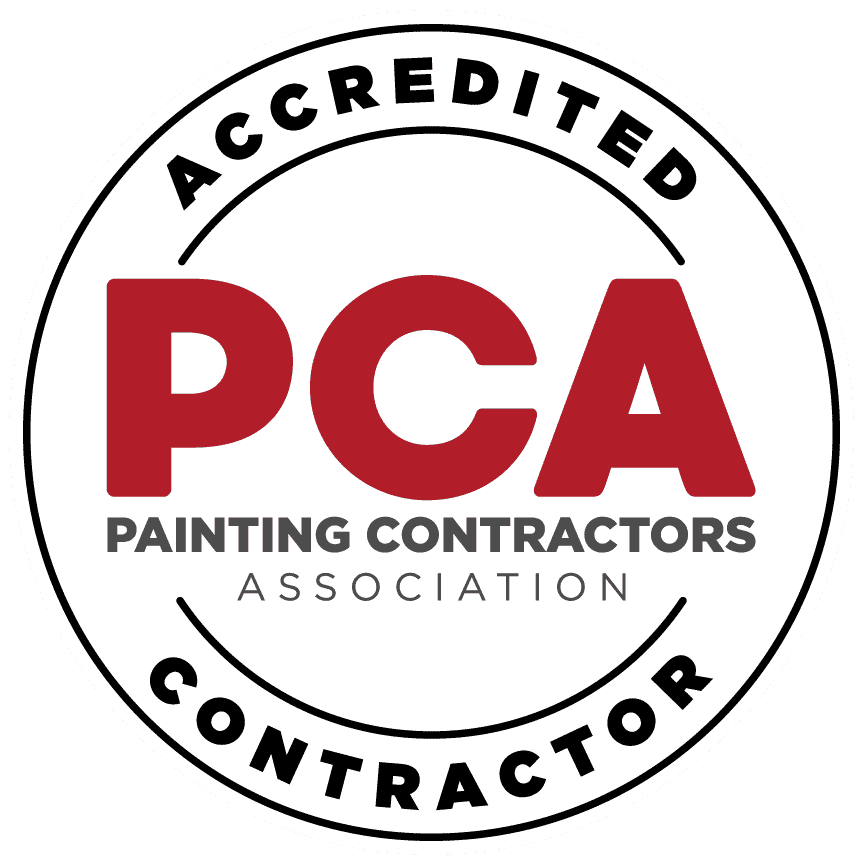 PCA Accredited Contractor logo with red initials in a circular black-and-white seal