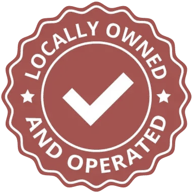 Red circular seal with a white check mark and “Locally Owned and Operated” text.