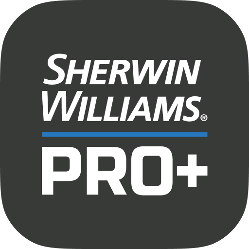 Sherwin-Williams PRO+ logo on a dark gray rounded square with white text and a blue line