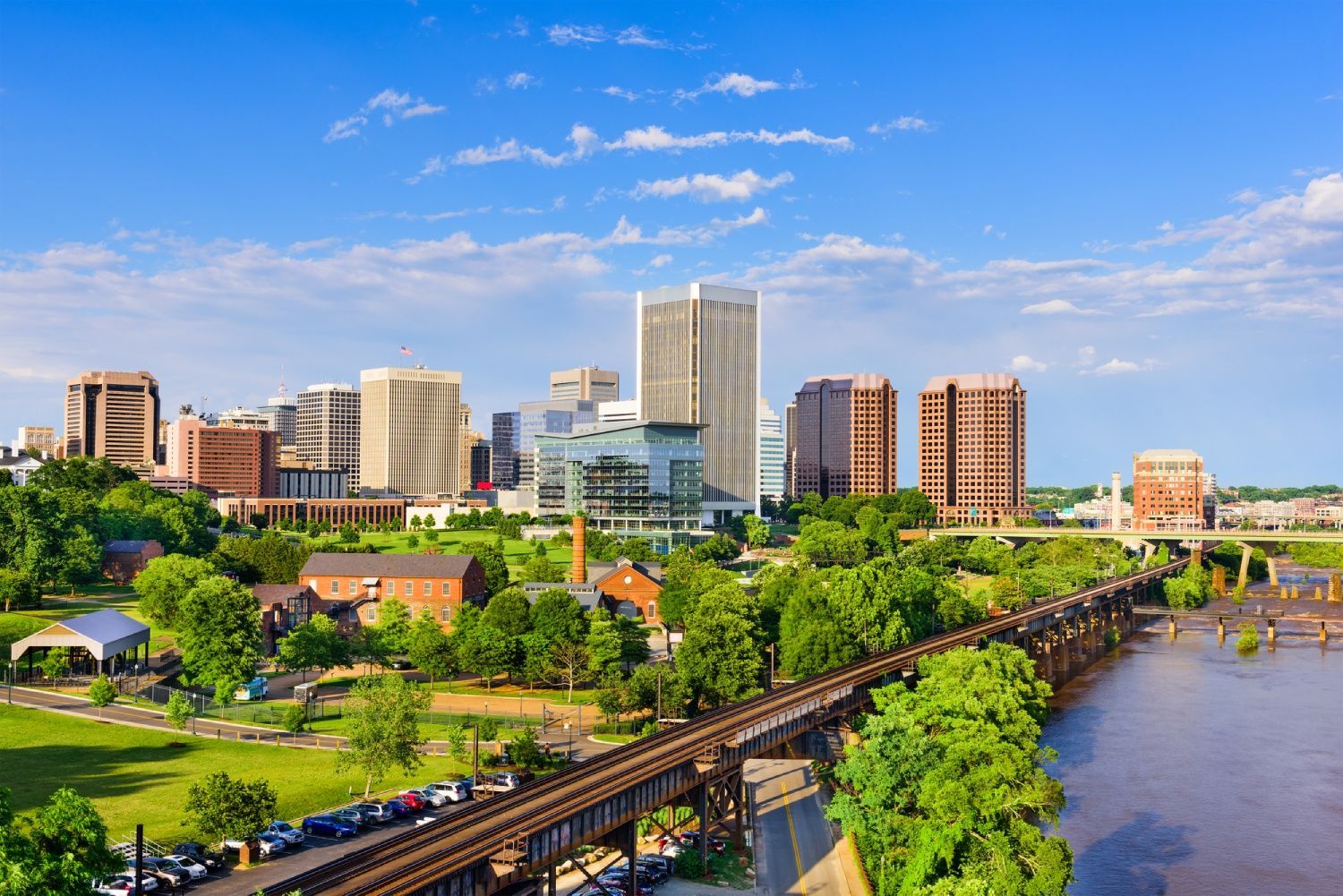 Richmond, Virginia downtown skyline on the James river