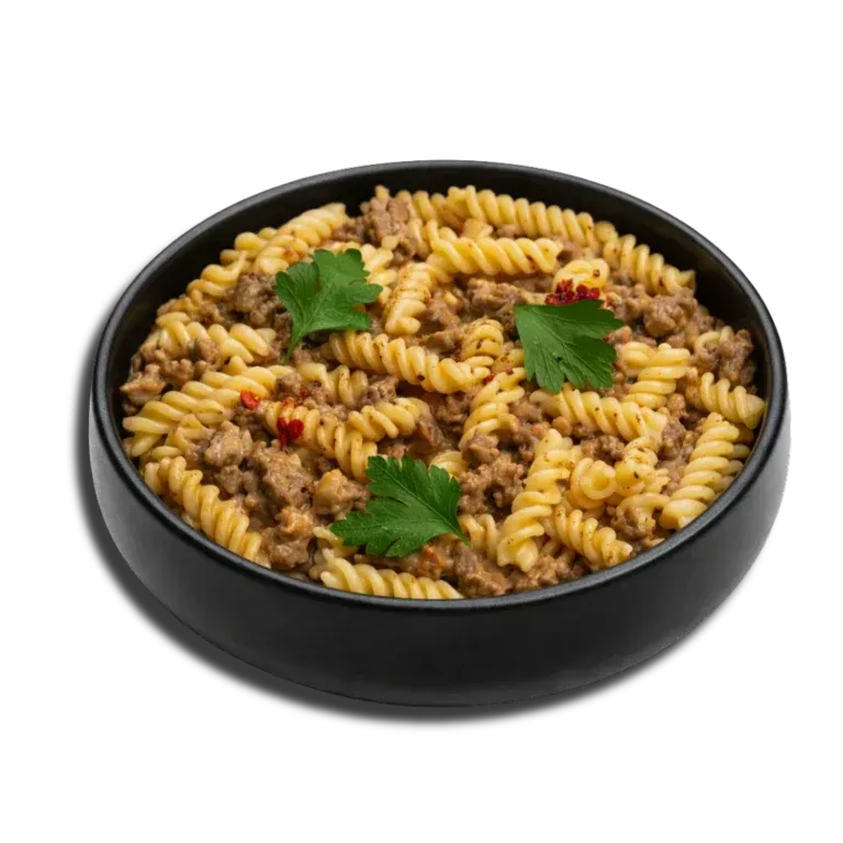 Estrogonofe de carne com massa