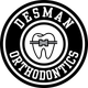 Black-and-white Desman Orthodontics logo with a tooth and braces icon inside a circular emblem