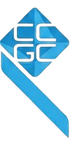 Logo geometrico blu con le lettere CGC bianche all'interno di una forma a diamante e un nastro blu diagonale sottostante.