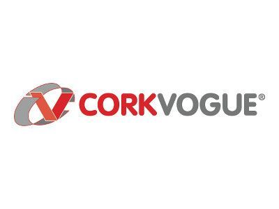 Logo di CorkVogue con testo rosso e grigio e un'icona circolare stilizzata.