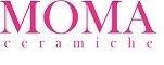 Logo MOMA Ceramiche in testo rosa e grigio su sfondo bianco.
