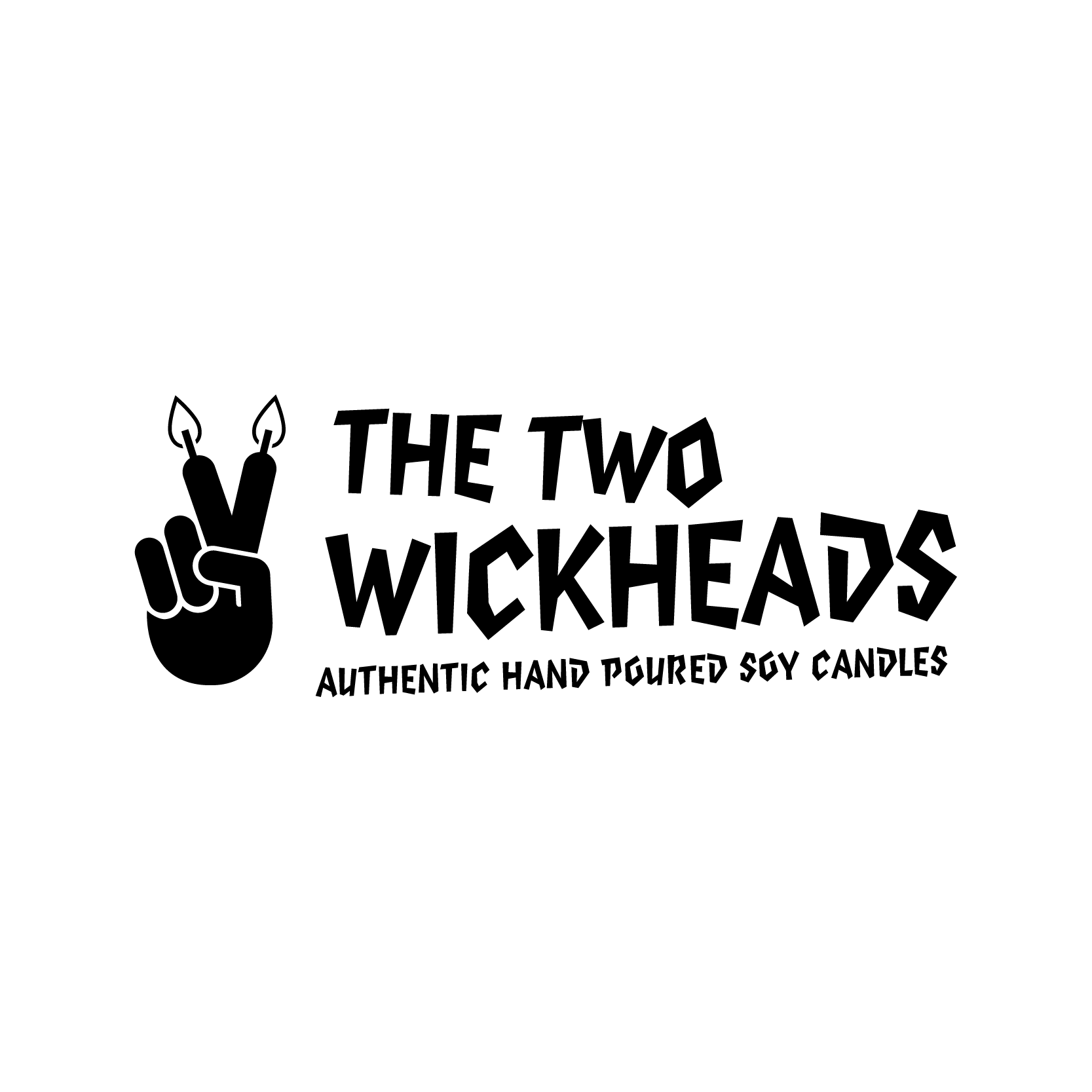 The logo for the two wickheads is black and white with a peace sign and two candles.