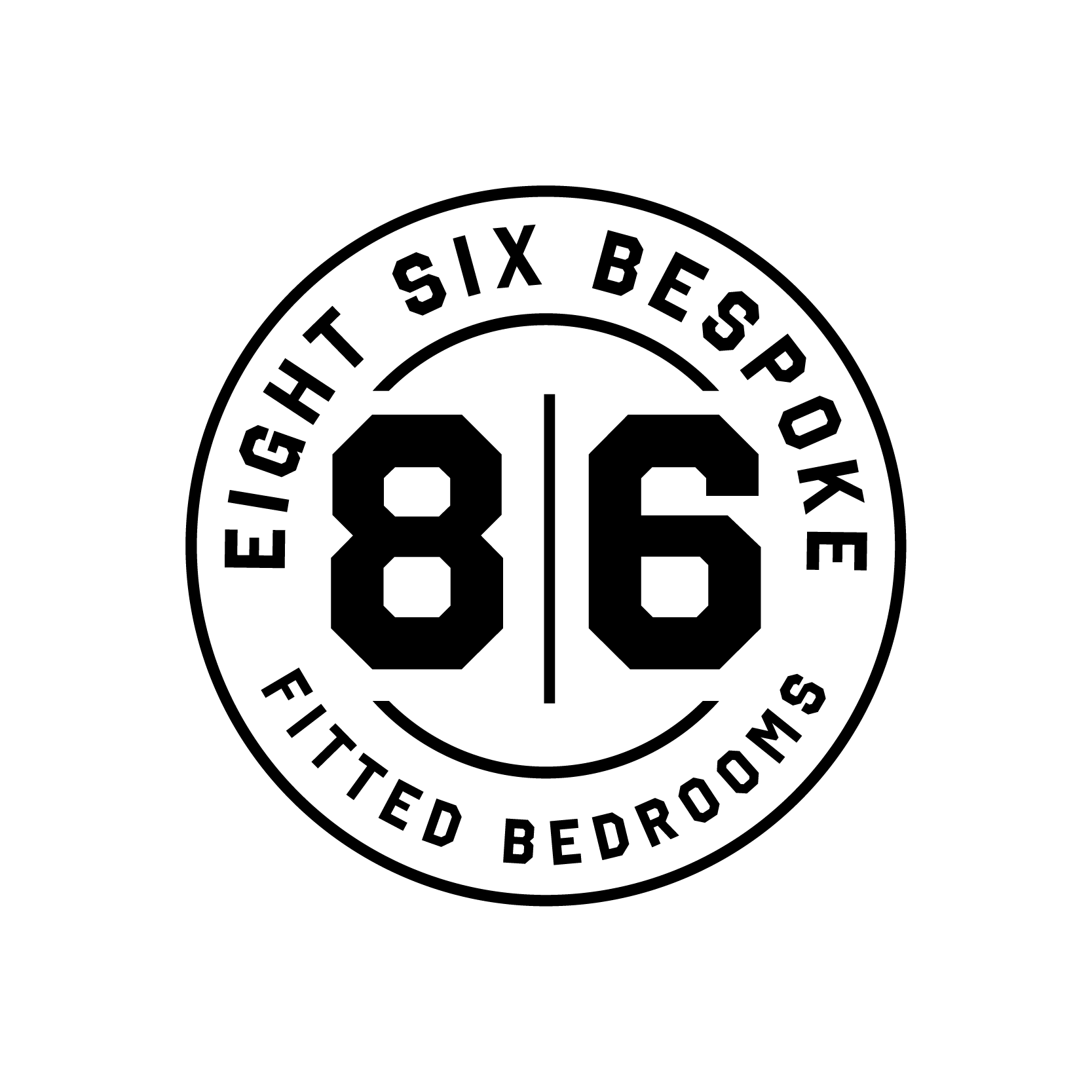 A black and white logo for eight six bespoke fitted bedrooms.